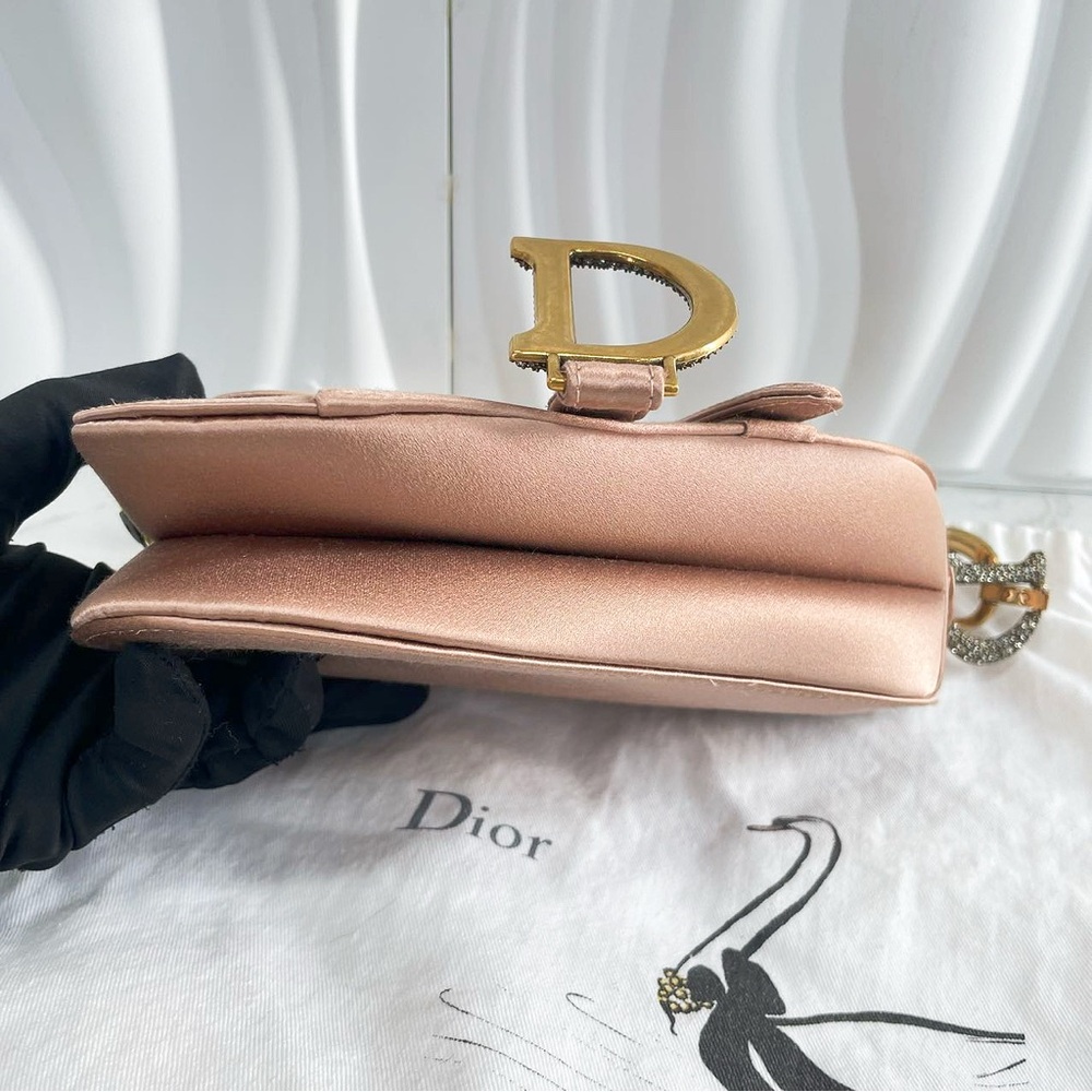 Dior Blush Satin Saddle Bag with Crystal Embellishment - Picture 6 of 11